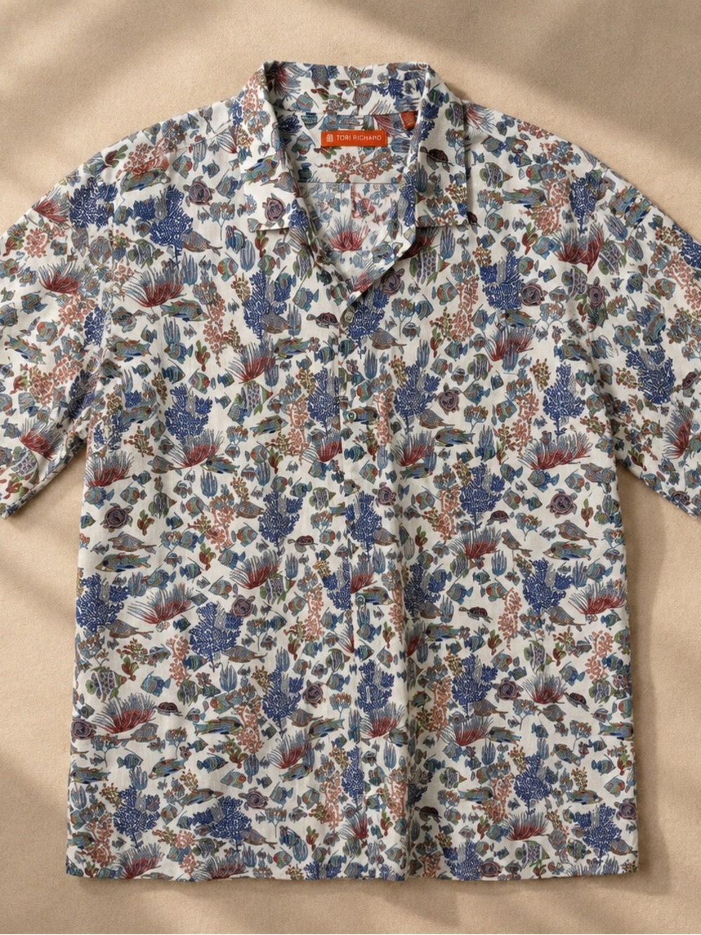 Tori Richard Hawaii Sea Life Fish Turtle Aloha Shirt 3XL Cotton Tropical Camp